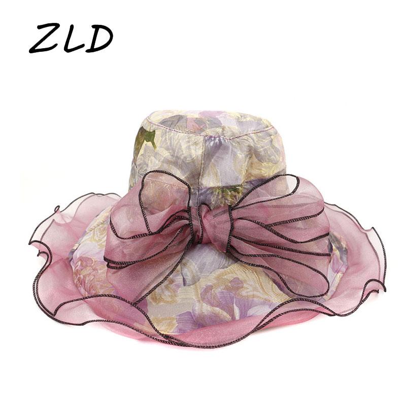 

Wide Brim Hats Women's Big Flower Fashion Ladies UV-Protection Sun Cap Girls Silk Female Basin Hat