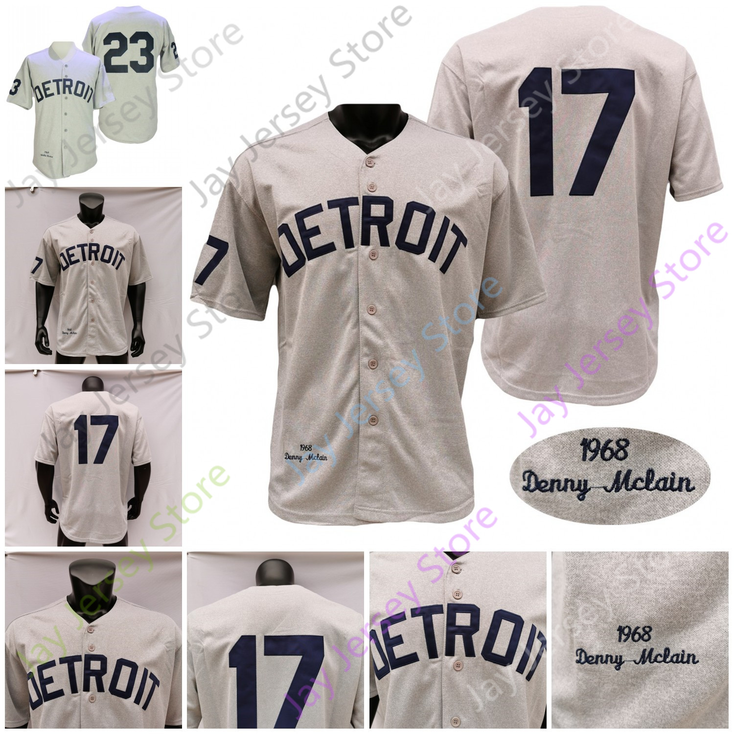 

17 Denny McLain 1968 Jersey Vintage 23 Willie Horton 1969 All Stitched Embroidery Button Down Size S-3XL