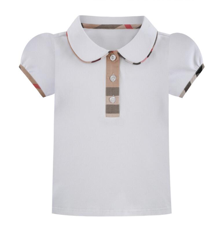 

Girls' short sleeve T-shirt Lapel summer cotton casual top, White