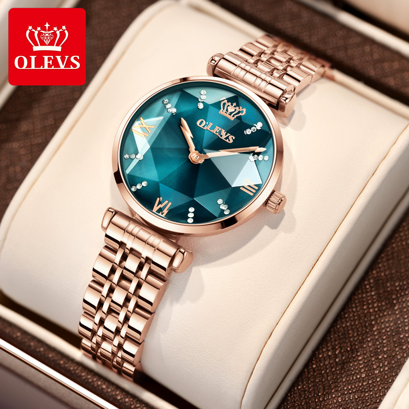 

OLEVS New Women Luxury Jewel Quartz Watch Waterproof Stainless Steel Strap Watch For Women Fashion Date Clockg, Blue face