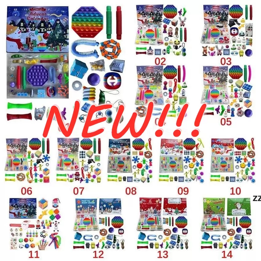

US Stock Tiktok Christmas Fidget Toy Advent Calendar Set December 24 days Push Bubble 24pcs/Set Silicone Stress Reliever Sensory Toy Wholesale