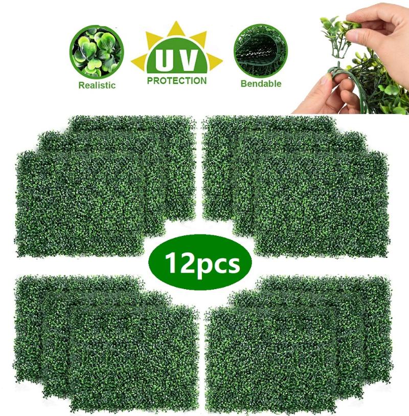 

Artificial Hedge Plant UV Protection Indoor Outdoor Privacy Fence Home Decor Backyard Garden Decoration Greenery Walls Decorative Flowers &, 12pcs