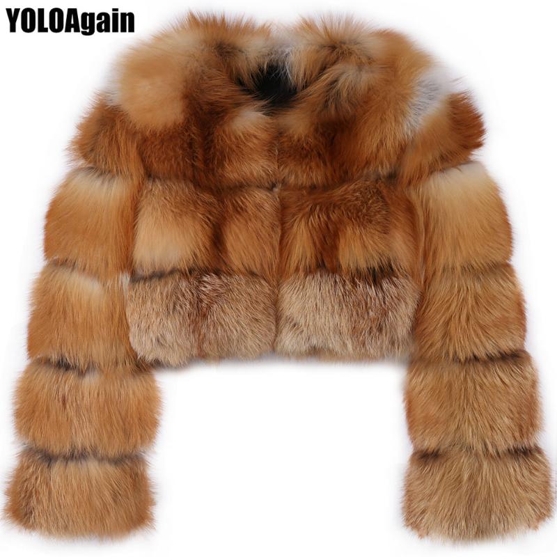 

women's fur & faux yoloagain women o-neck short real natural red jacket coat, Black