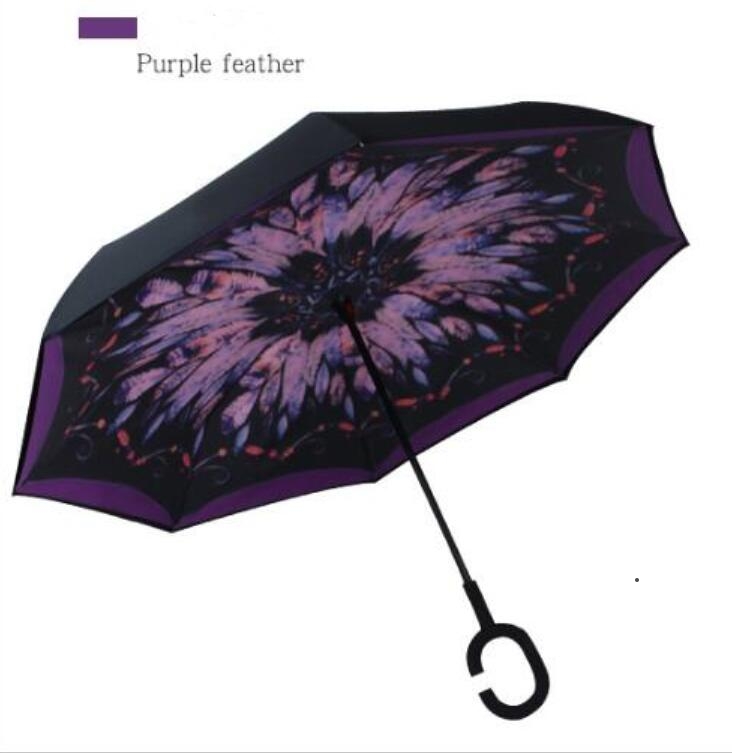 

Reverse Handle Umbrella printing fimbria Windproof Sunscreen Protection Fold Double-layer Inverted Sundry Rains Gear SEA WAY FWF6890