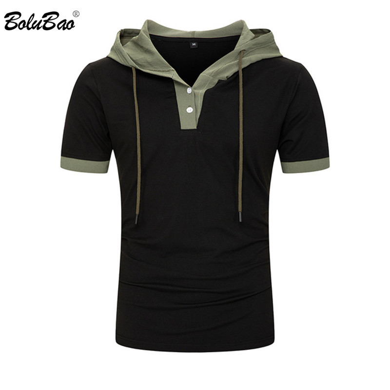 

BOLUBAO Summer Men Tshirt Casual Loose Hooded Tops Tees Shirts Male Hoodie Short Sleeve Mens T-Shirt Clothing 210518, Hei jia junlv