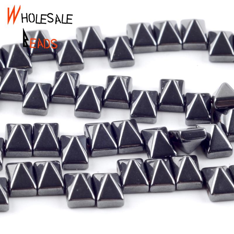 

Other Natural Stone Black Double Hole Pyramid Hematite Loose Spacer Beads For Diy Jewelry Making Bracelet Necklace Accessories 15''