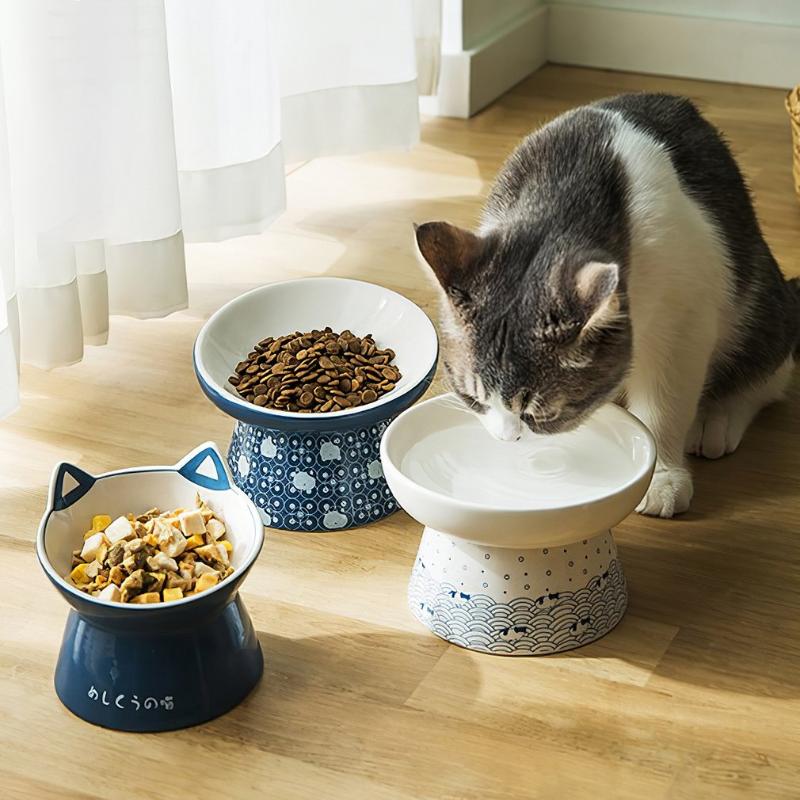 

Cat Bowls & Feeders Non-slip High Foot Ceramic Bowl Neck Protector Pet Food Feeder Water Anti-Overturning Container Dispenser