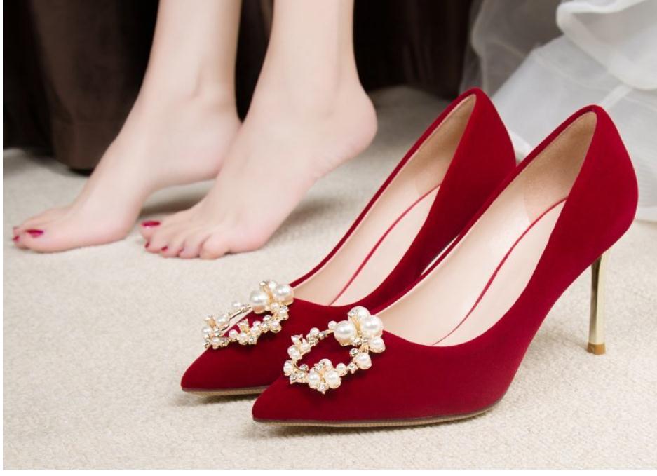 

2021 Spring and Autumn shoes with New style High heel fine heel pointed end Women's shoes@P52, Wine red 8cm