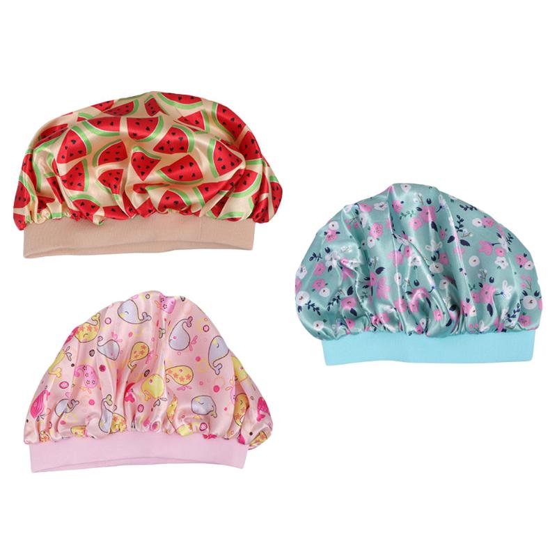 

Shower Caps 3pcs Adjust Satin Bonnet Hair Styling Care Kids Child Night Sleep Hats
