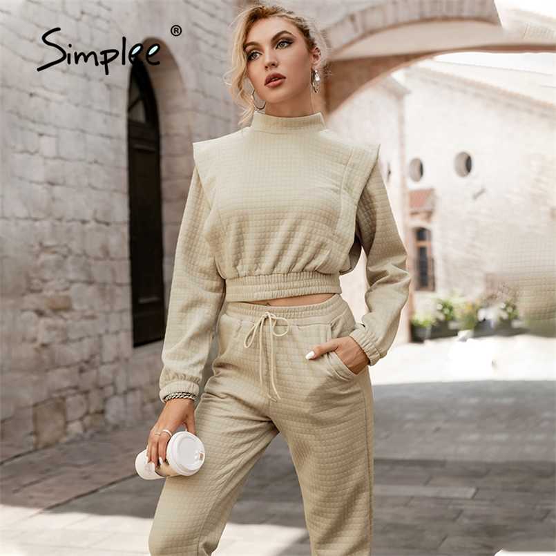 

Two piece short women sweatshirt set autumn Elastic lace up turtleneck casual pants sets Fashion solid female tracksuits 211109, Khaki