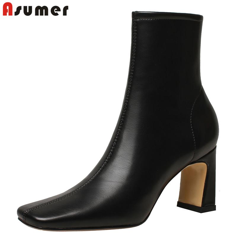 

Boots Asumer Fashion Stretch Women High Heels Autumn Shoes Square Toe Black White Office Lady Ankle For