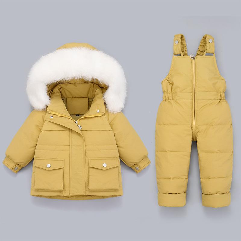 

Down Coat Winter Jacket Baby Toddler Girl Boys Clothes Kids Jumpsuit Children Clothing Set Thick Warm Fur Collar Infant Snowsuit, Blue;gray