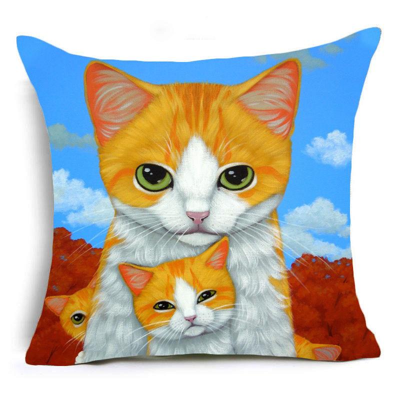 

Cartoon Cat Polyester Cushion Cover Animal Funny Pet 43X43cm Pillow Case Home Decorative Pillows For Sofa Car Cojines Cushion/Decorative