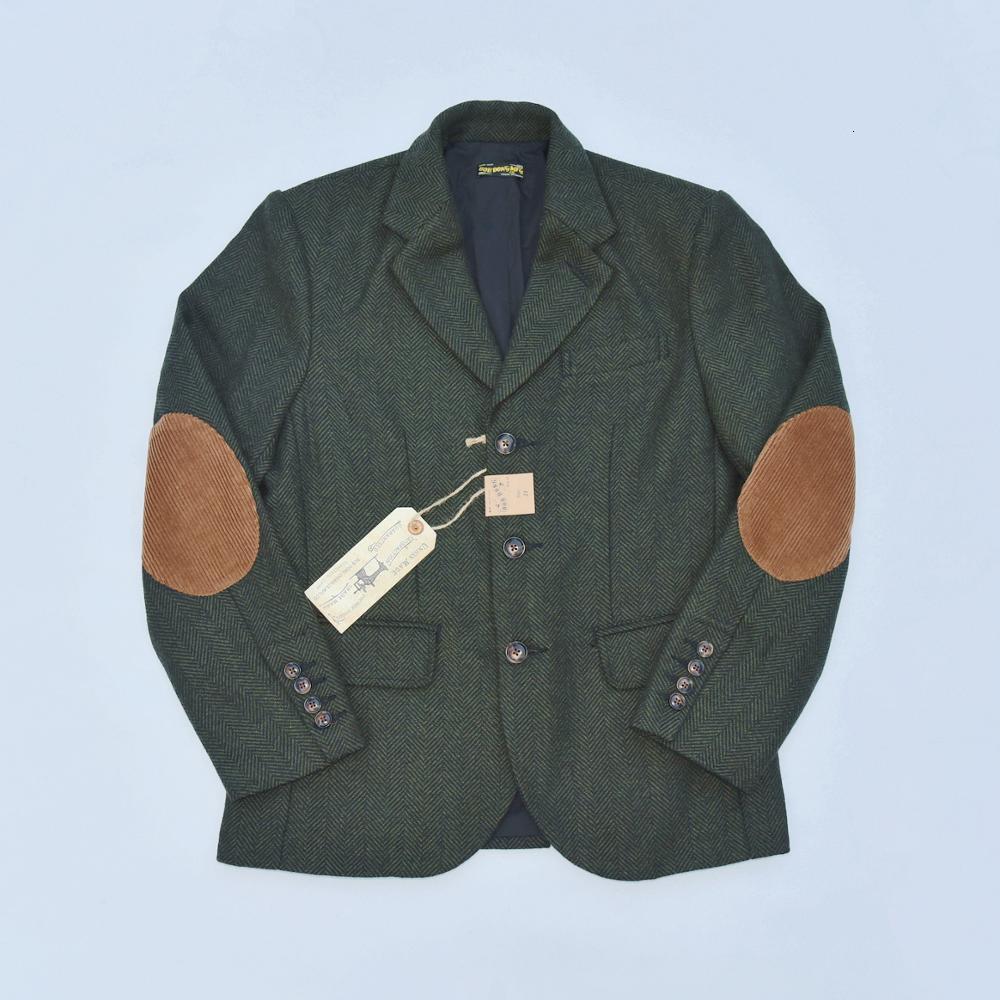 

downs BOB DONG Retro Style Tweed Jacket Blazer Men's Herringbone Wool Sport Coat Green, Black