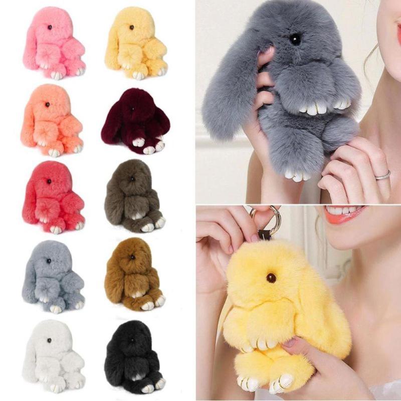 

Keychains 15CM Real Rex Fur Cute Animal Pom Ball Toy Handbag Pendant