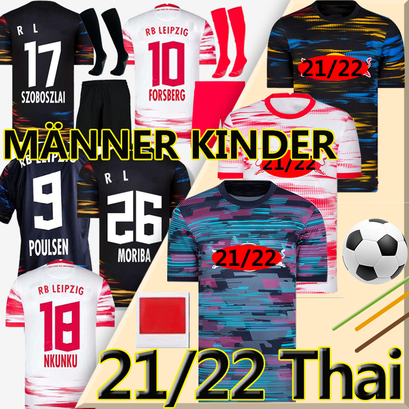 

2021 2022 Leipziges Soccer Jerseys SZOBOSZLAI 21/22 RBL football jersey POULSEN NKUNKU SILVA OLMO KONATE SABITZER KLUIVERT HALSTENBERG Men+kids Kits sock Full sets, 21-22 home