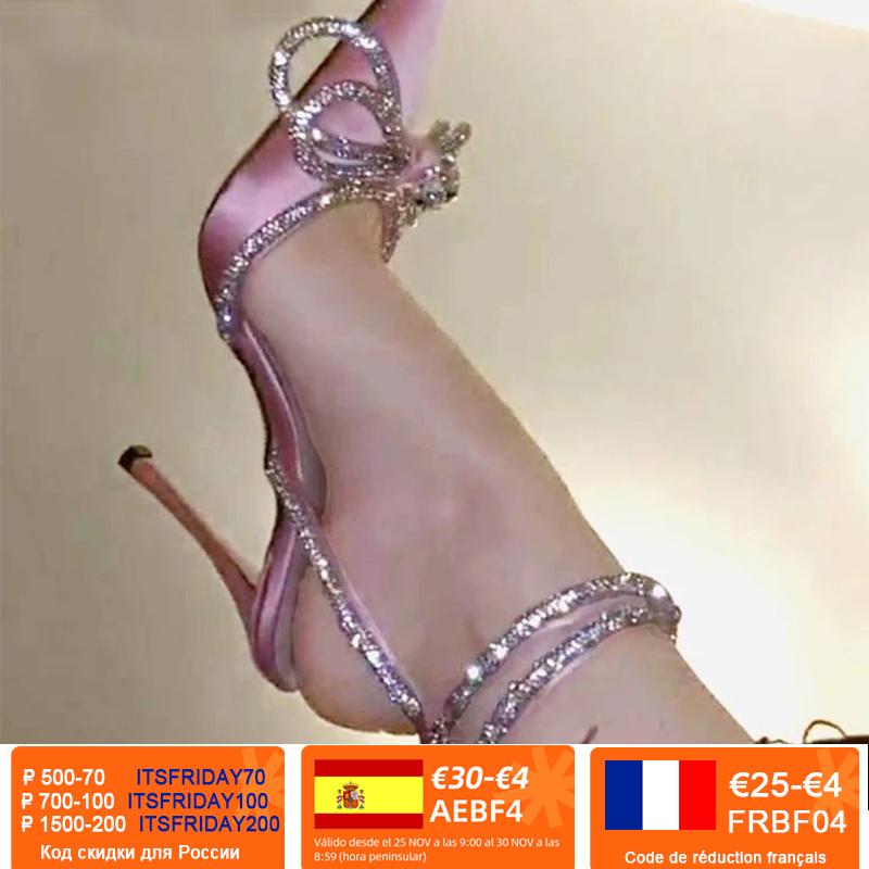 

Dress Shoes Women's Rhinestone High Heels Party With 8cm Crystal Bow Leather