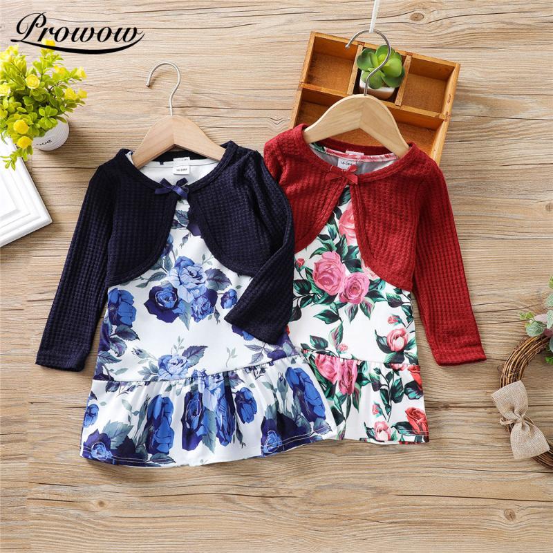 

Girl's Dresses Prowow Baby Girls Winter Clothes Knitted Print Sweater Coat Knit Dress Two-piece Outfits Casual Autumn Kids Toddler Clothing, Red