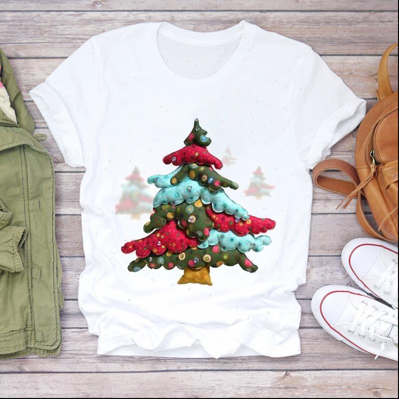 

Women Tops Christmas Cartoon Short Sleeve Cute Girl Clothing Holiday Print Lady T shirts Top Tshirt Ladies Graphic Female Tee, White