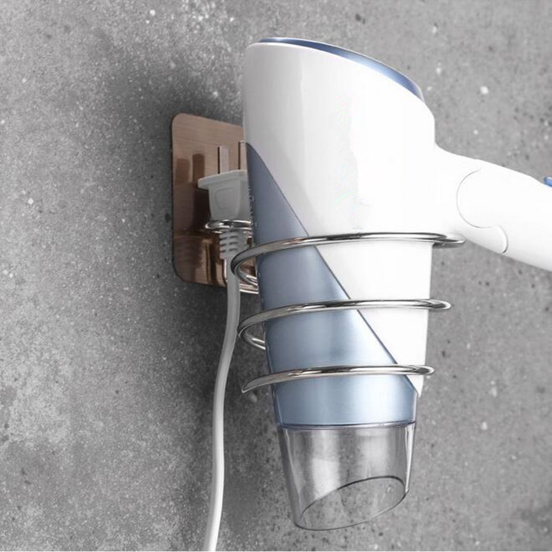 Holder Blower Organizer Adhesive Wall Mounted Free No Drilling Stainless Steel Spiral Stand For Bathroom Accessories Wall Shelf-image-694034384