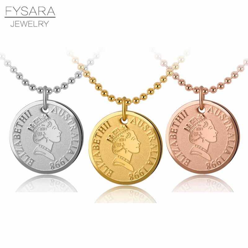 

Pendant Necklaces FYSARA European Isle Of Man Queen Elizabeth II Necklace Women Rose Gold Head Portrait Coin Vintage Jewelry