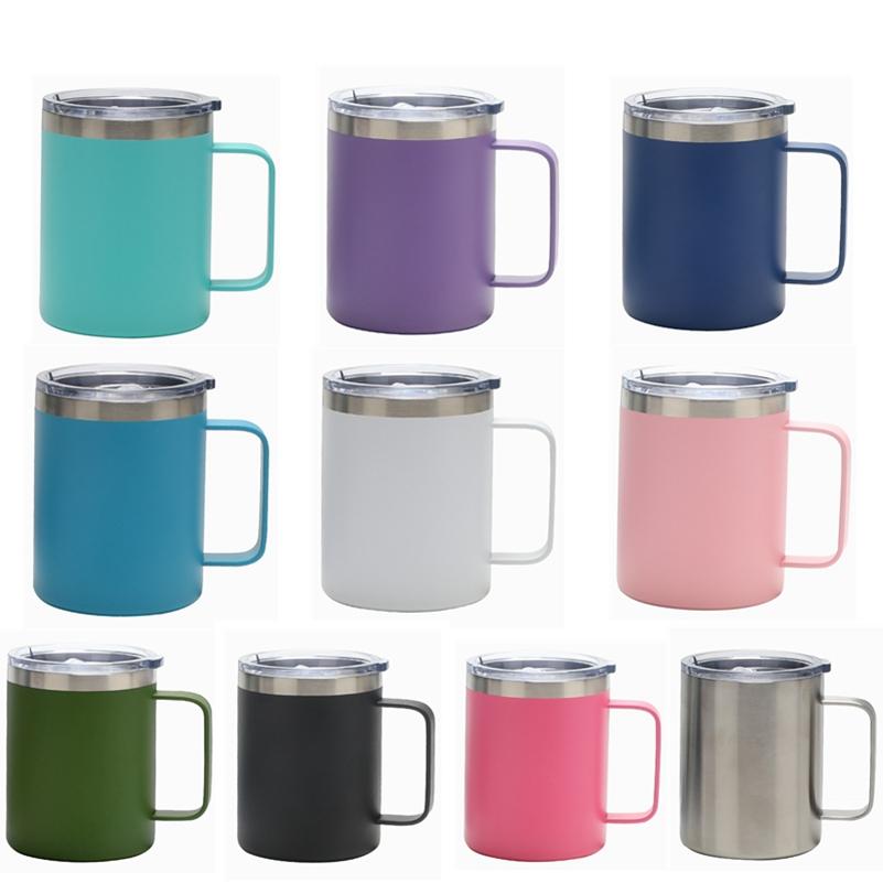 

12oz mug with handle stainless steel insulation office tumbler ice tyrant coffee beer mugs and Lid Travel Friendly juice Cups DHL Ship 2021