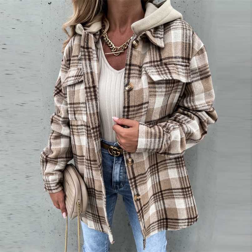 

2022 Spring Autumn Elegant Office Cardigan Fashion Plaid Print Patchwork Jacket Coat Women Elegant Zipper Hooded Tops Outerwear 211109, 01 white