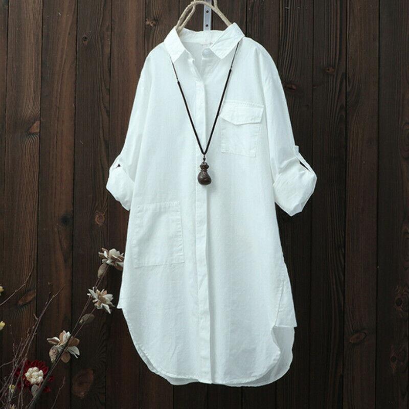 

Women's Blouses & Shirts Fashion Solid Sexy Women V Neck Baggy Blouse Long Sleeve Ladies Casual Loose Tunic Tops Plus Size S-2XL, White