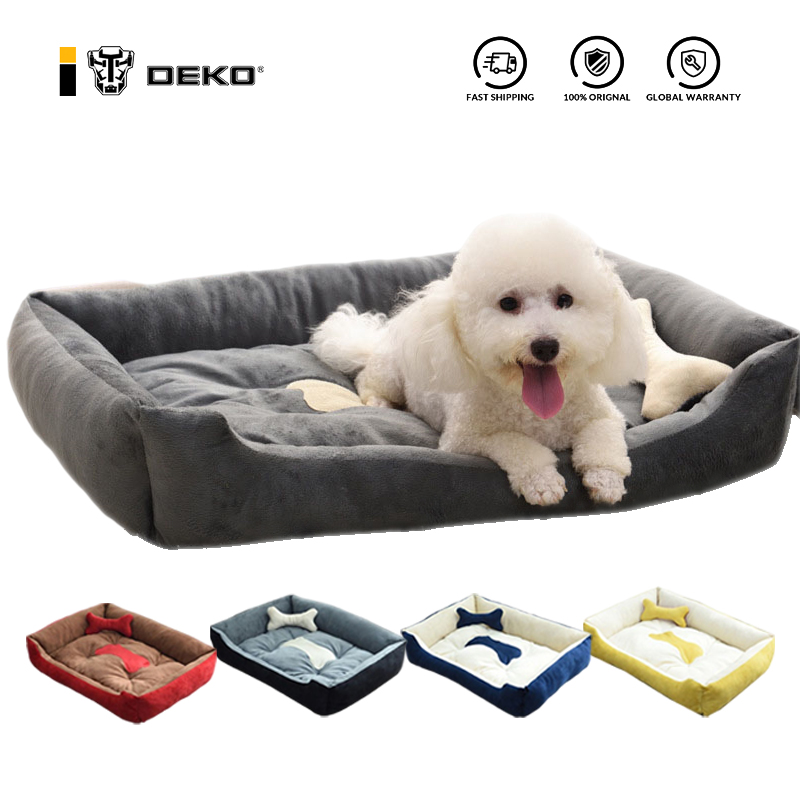 

DEKO er Soft Dog Bed Pus Size Bed For Sma Medium arge Dog Warm Sofa Bed Bone Print Puppy Dog Mat Kenne Pet pies, Black with 1 toy
