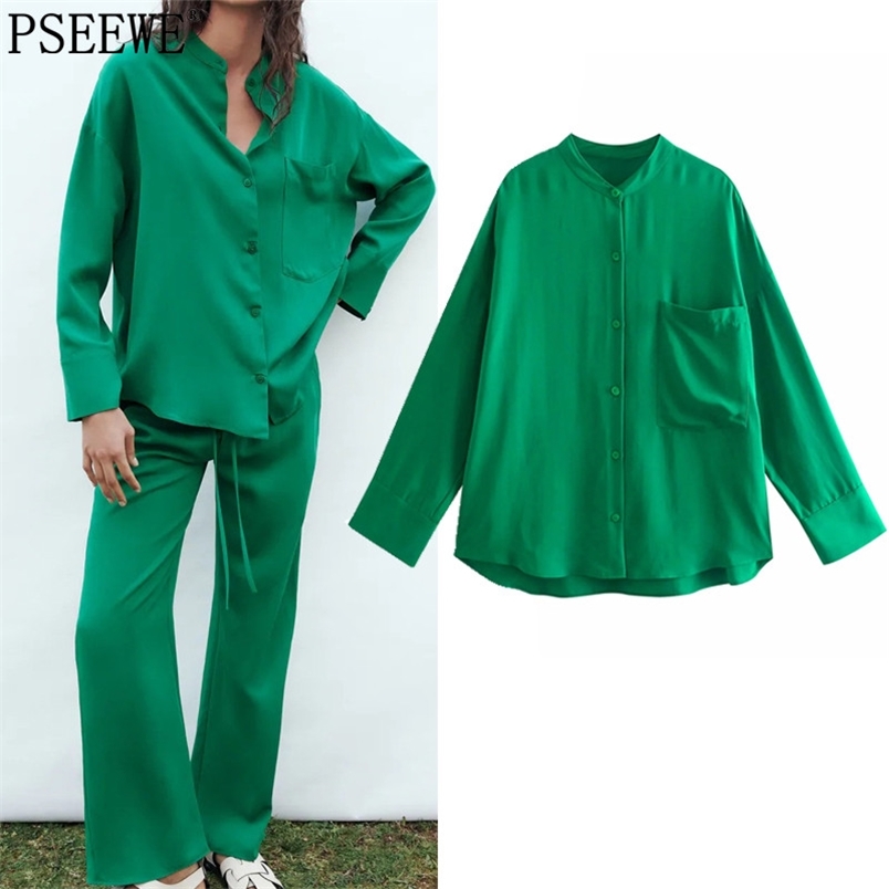 

Women Shirt Green Oversized Button Up Shirts Woman Summer Fashion Long Sleeve Casual Blouses And 210519