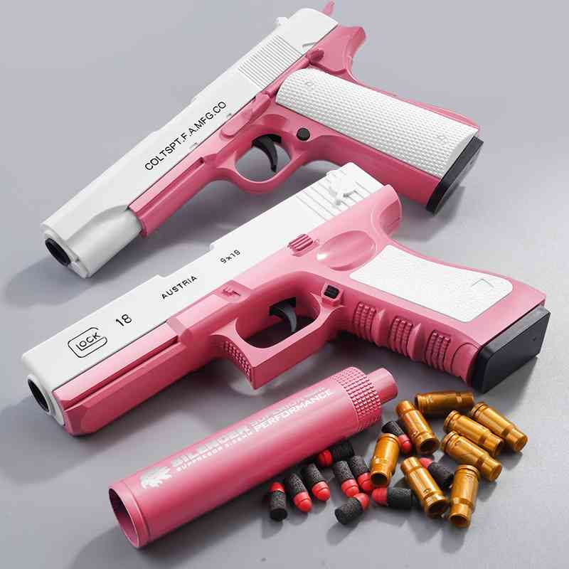 

Soft EVA shell throwing Girl Pink Glock soft bullet gun M1911 manual loading and firing children's simulation toy