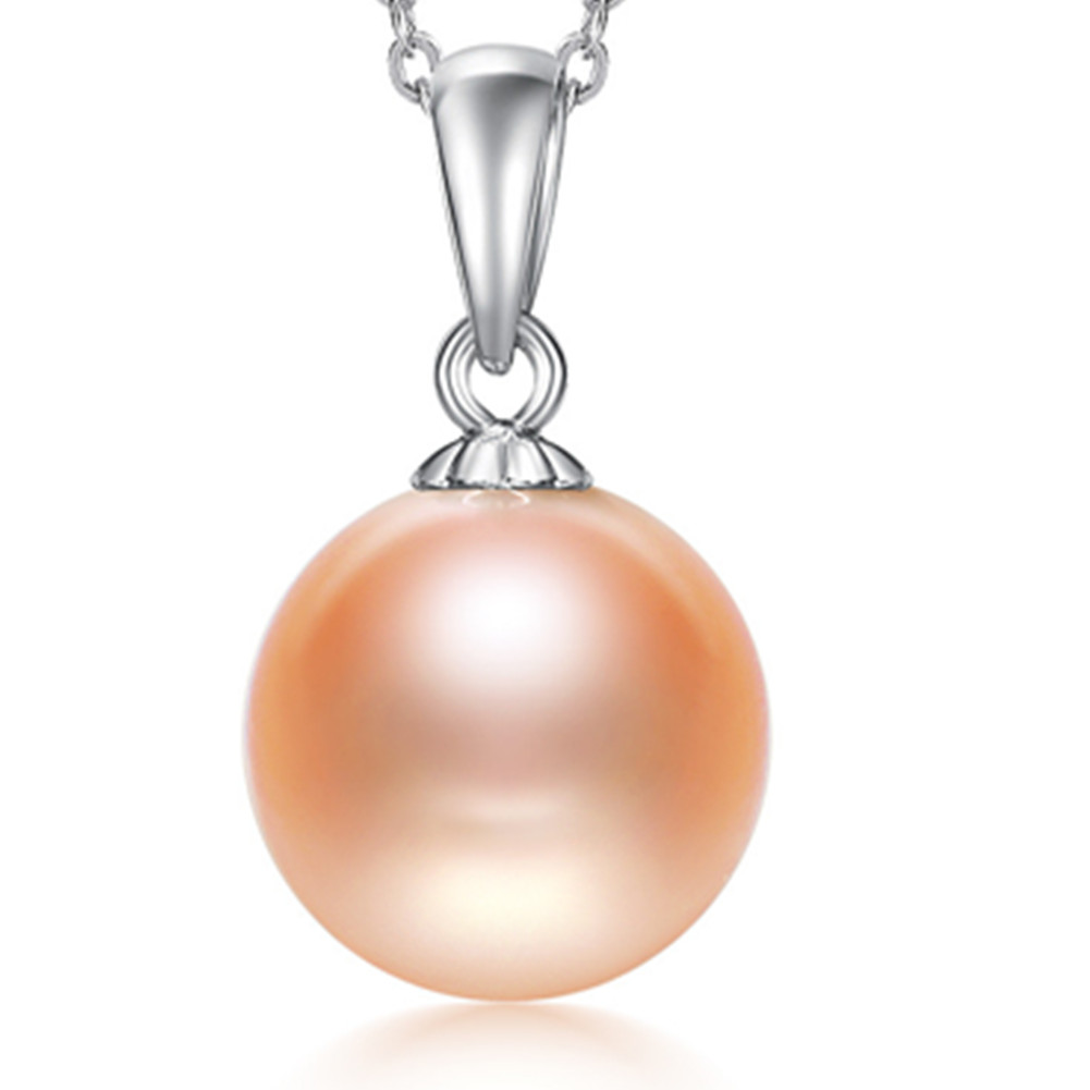 

10mm Sterling Silver Necklace Freshwater Shell Pearl Pendant 18inches 925 Box Chain Clavicle Anniversary Gift 18K White Gold Plated