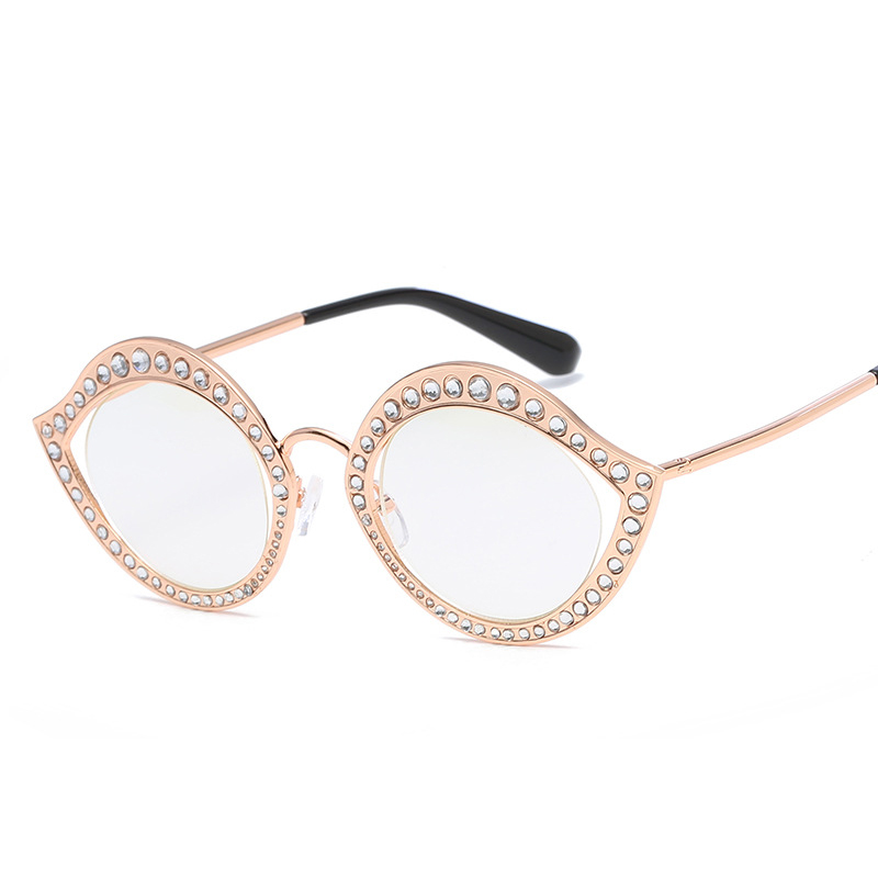 

fashion metal sunglasses for lady 2021 diamond frame decorative sun glasses womens lipshaped cat eye eyewear