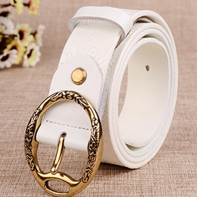 

Women's Pin Buckle Belt Pure Cowhide All-match Decorative Wide Round BeltB592 Belts, White