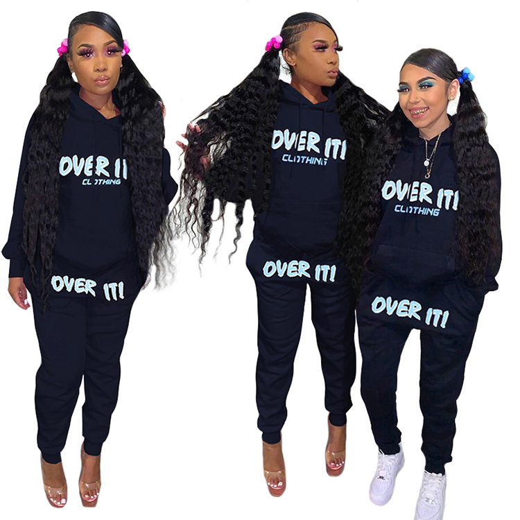 

Womens Two Piece Pants Autumn Winter Letter Print Hoodies Designer Tracksuits Solid Color Fashion Casual Women Clothes, White