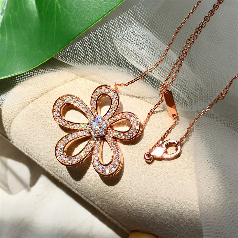 

2021 Four Leaf Clover Camellia Pendant Clavicle Chain Necklace with Diamonds 18K Gold Fashion Classic for Van Women&Girls Wedding Valentine&, Silver