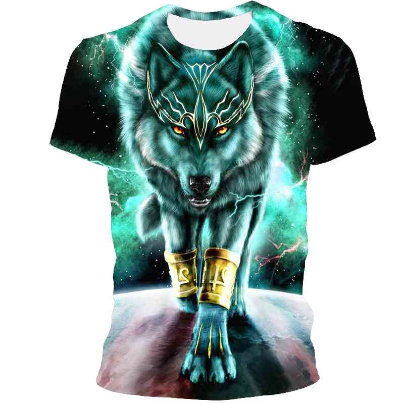 

Men 3D Printing New Wolf Pattern Around neck T-shirt Hip-Hop Harajuku Top, plus Size Street Clothing, Txu-018
