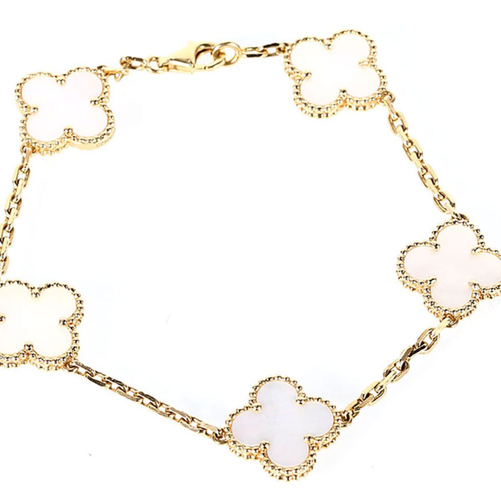 

2021 18K Plated Gold Fashion Classic Agate Crystal Four Leaf Clover Bracelets/Lucky 4 Leaf Clover Bracelet for Women&Girls Gift with Jewelry, Black