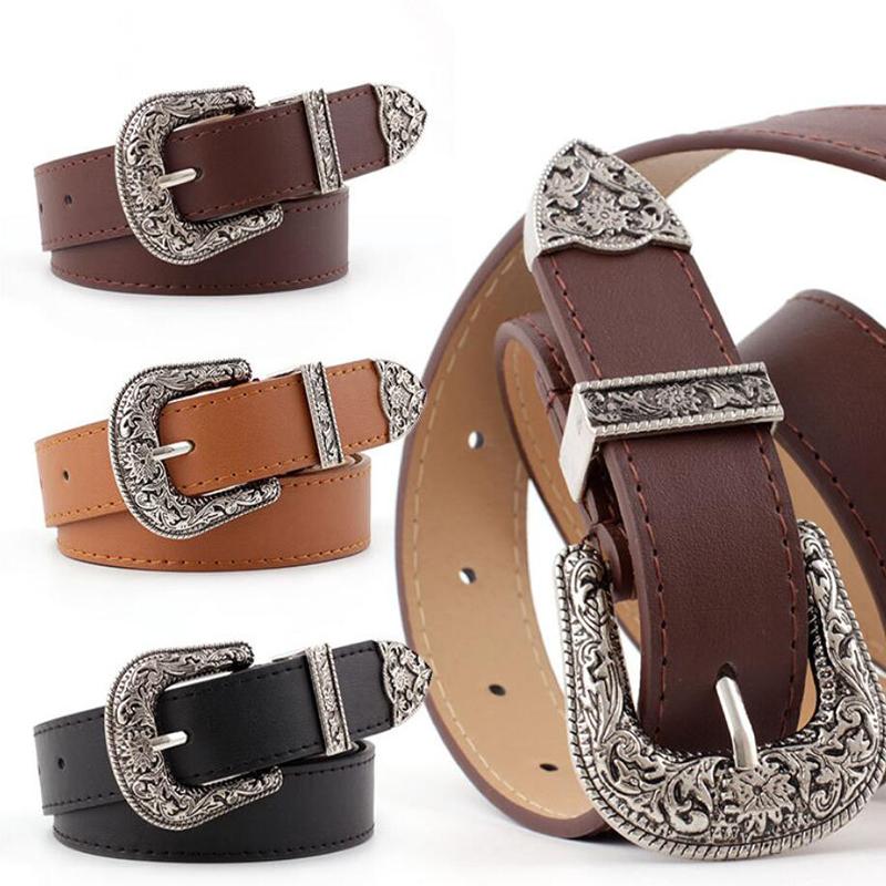 

New product Belts Black Leather Women Metal Heart Buckle Waist Belt Vintage Western Carved Ladies Waistband Cinturon Mujer Corset