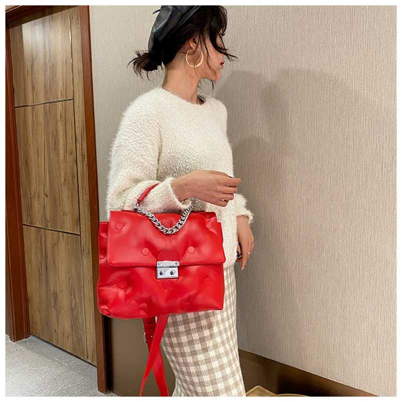 

Fashion Women Chain Shoulder Crossbody Bag Pu Tote Bags Women's Large Capacity Handbags Luxury Brand Space Cotton Top-Handle Bag 211006