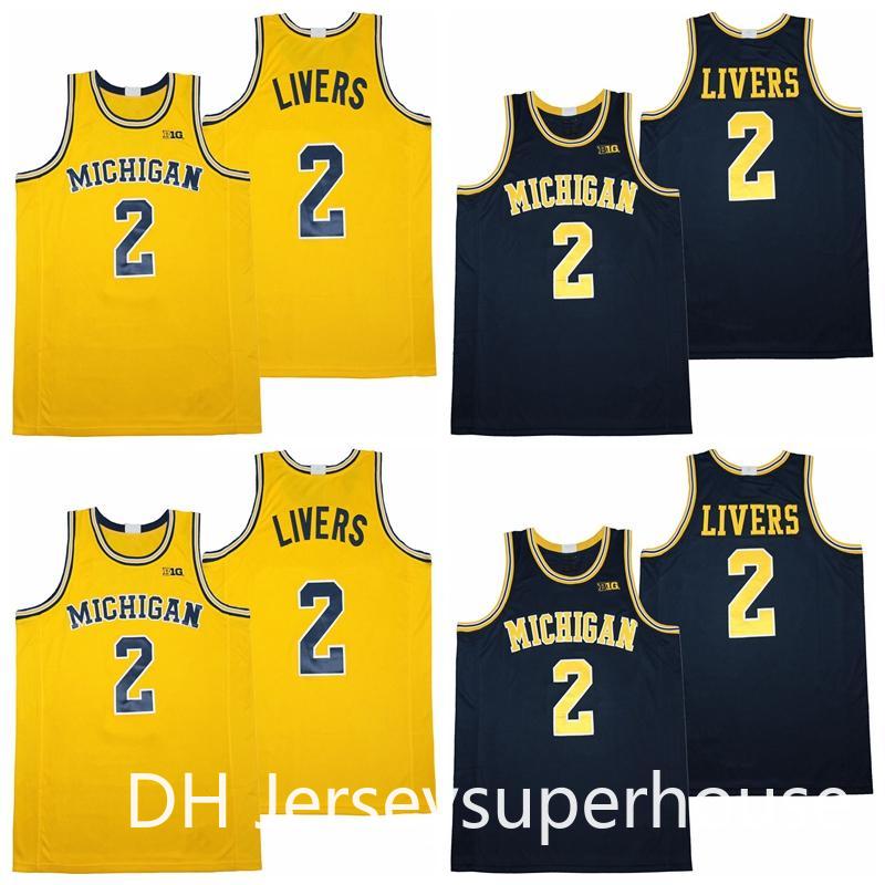 

NCAA College Basketball Michigan Wolverines 2 Isaiah Livers Jersey Pure Cotton Breathable University Team Color Navy Blue Yellow Hot Men, Black