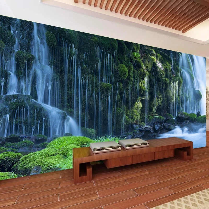

Waterfall Landscape Custom 3D Photo Natural Scenery Wall Murals Decals Home Decor Wallpaper Roll Bedroom Walls, Green