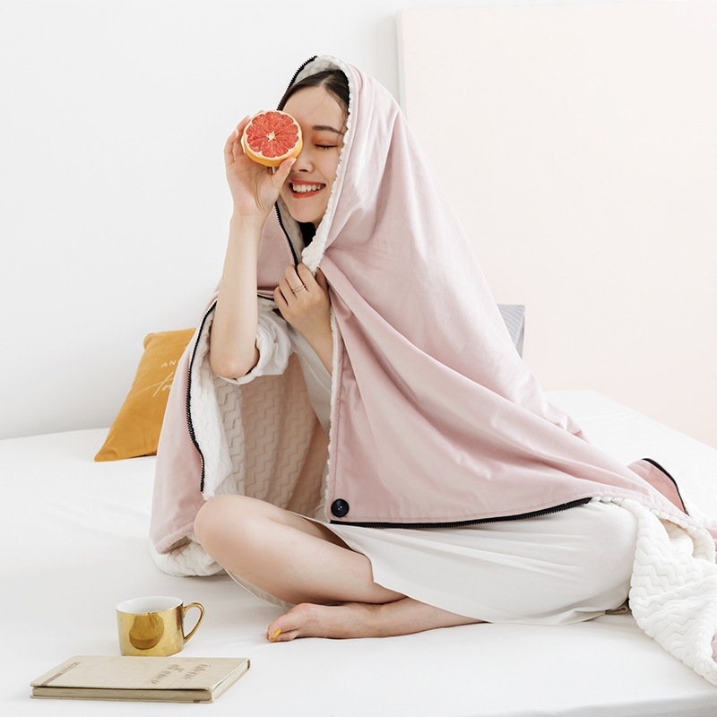 

Multifunctional lazy wearable sofa cover thickened Italian velvet nap Embroidered Warm travel blanket, Ocean blue