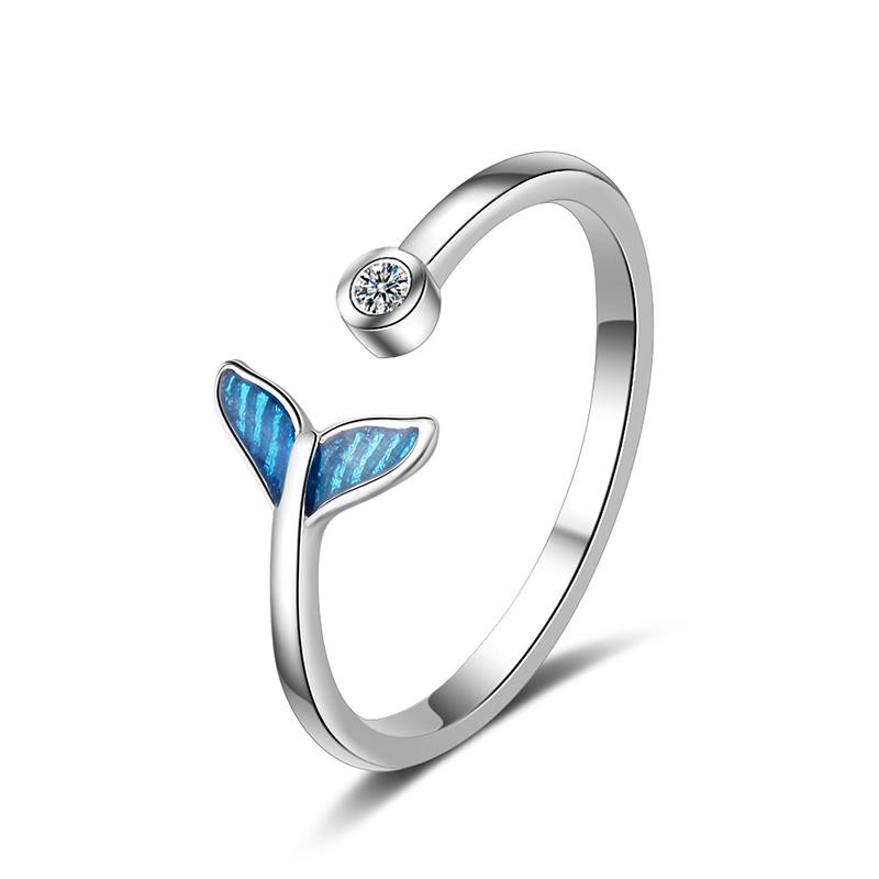 

Cluster Rings Creative Whale Tail For Women Charming Female Blue Crystal Ring Jewelry Romantic Love Promise