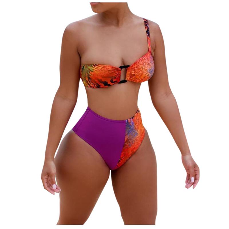 

Women' Swimwear Swimsuit Women Sexy Bikini Bandeau Bandage Push-up Brazilian Two-piece High Waist One Shoulder Maillot Beachwear 2021, Orange