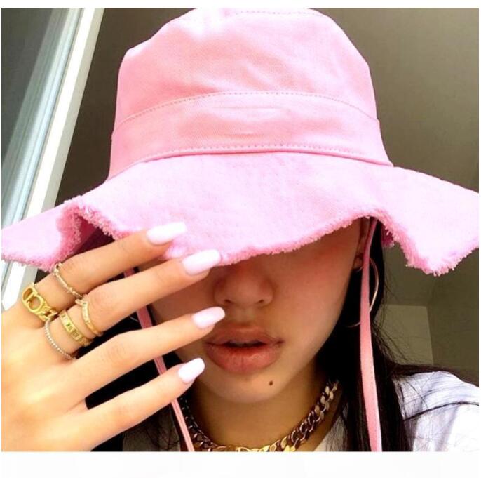 

Summer Women's Bucket Hats Raw Edges Canvas Drawstring Women Sun Hat Khaki pink