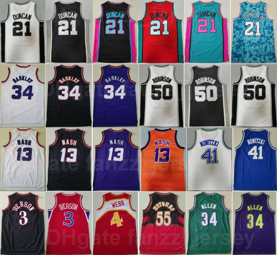 

Vintage Basketball Tim Duncan Mitchell Ness Retro Jersey 21 David Robinson 50 Steve Nash 13 Charles Barkley 34 Dirk Nowitzki 41 For Sport Fans Black White Blue Purple, Green