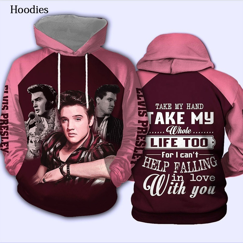 Pull pour hommes Rose Elvis Rock 3D Imprimé numérique à manches longues à manches longues Homme à glissière à la fermeture à glissière et à la fe