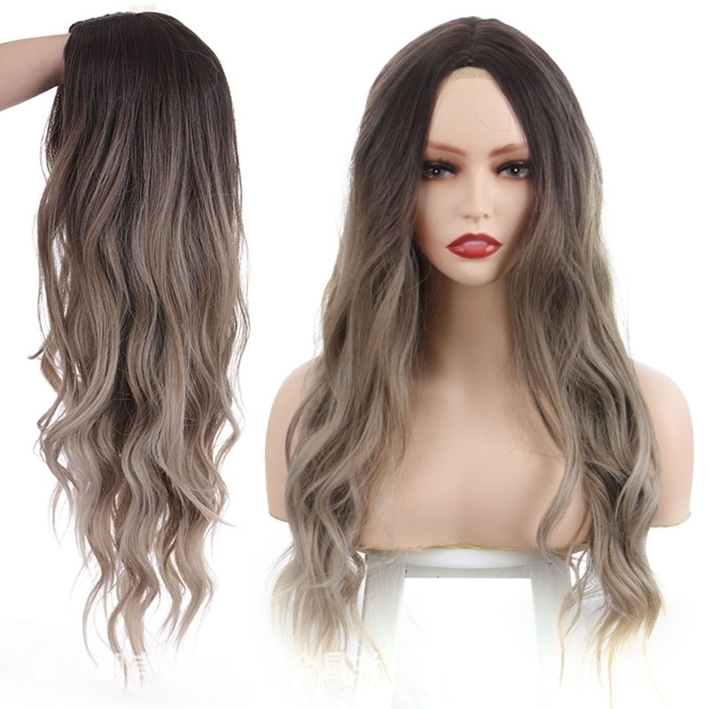 

female long curly Wig hair big wave matte high temperature silk discoloration mixed color chemical fiber head cover, 60cm-sw85-609