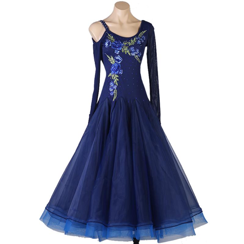 

Stage Wear High-end Modern Dance Practice Dress Female Ballroom Waltz Uniforms For Sale, Blue